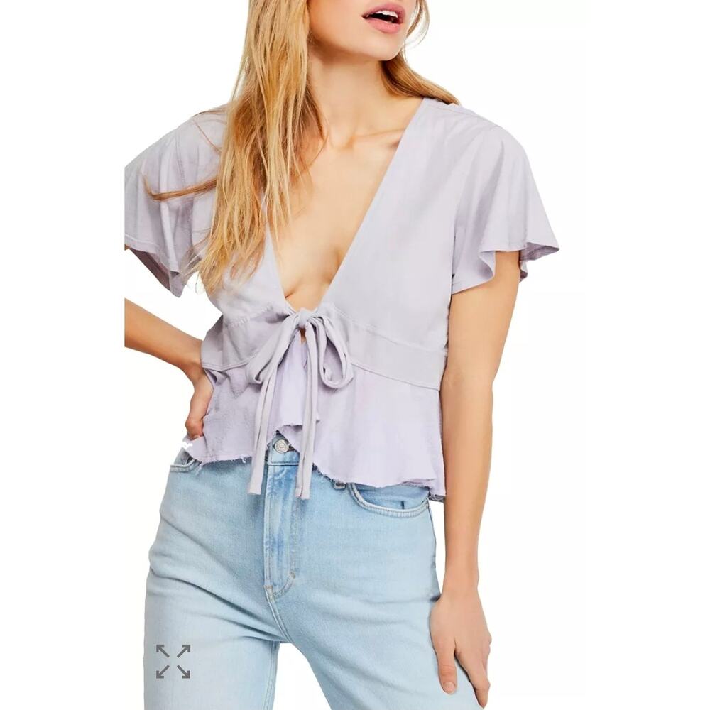 Free People Knot Me Tie-Front Top Lilac Purple Boho Hippie Open Front Layering